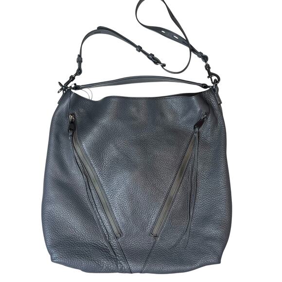 NWT Rebecca Minkoff Moto Double Zip Leather Hobo Shoulder Bag Purse Gray - Picture 6 of 16